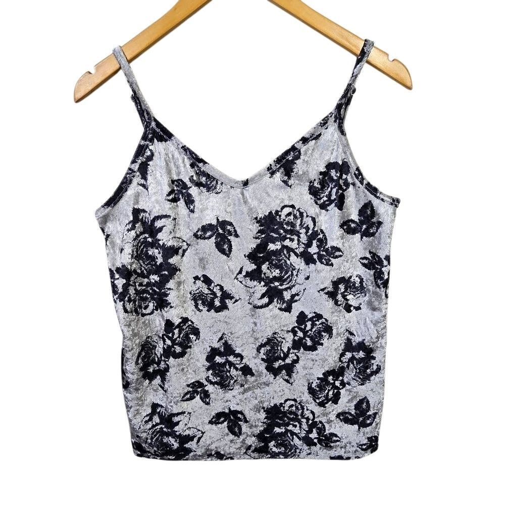Maurices Black and Gray Velvet Floral Cami Top Size Small